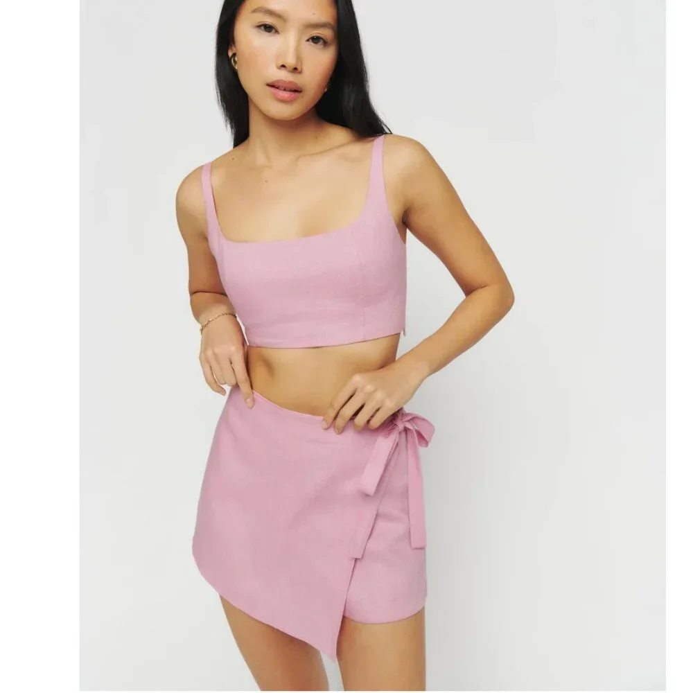 NWT Reformation France Linen Two Piece Set in Babygirl (Pink)